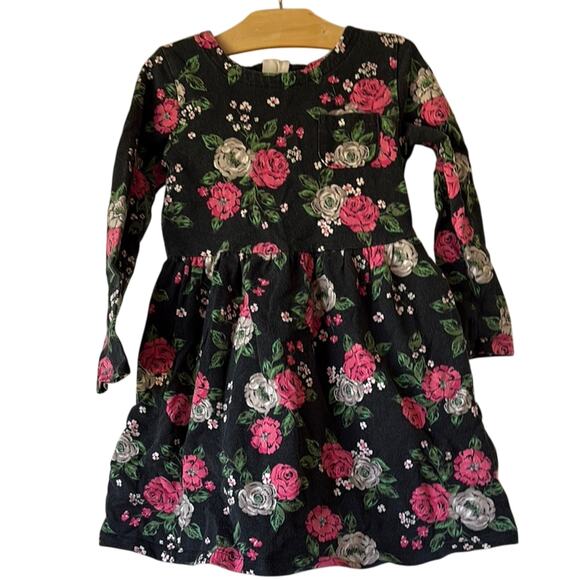 ❤️5/$25❤️ Carter’s Sweatshirt Floral Kids Dress - Black and Pink - Picture 1 of 3